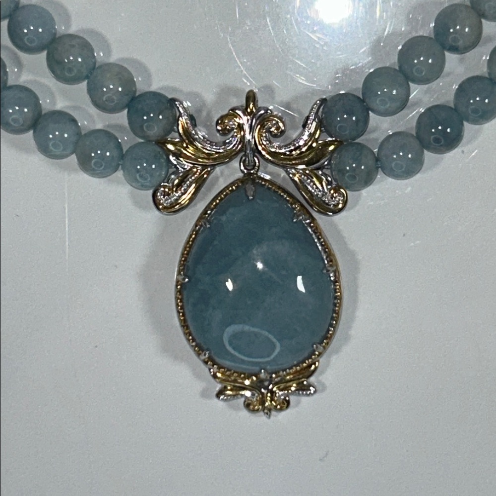 NWOT Gems En Vogue Sterling Silver Palladium Genuine Milky Aquamarine Necklace - Picture 2 of 7